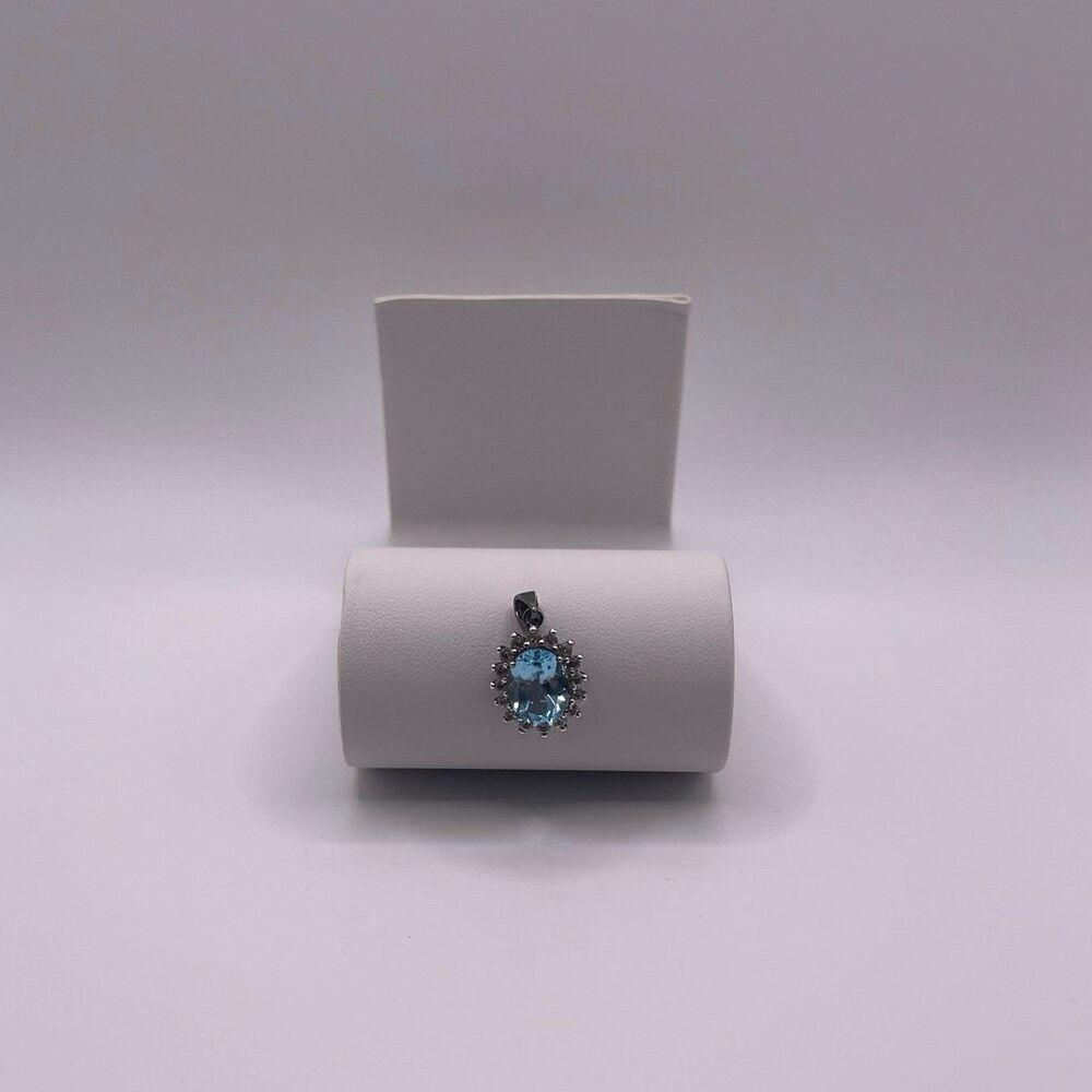 Macy’s Rhodium Oval Swiss Blue Topaz 925 Sterling Silver Necklace Pendant Charm